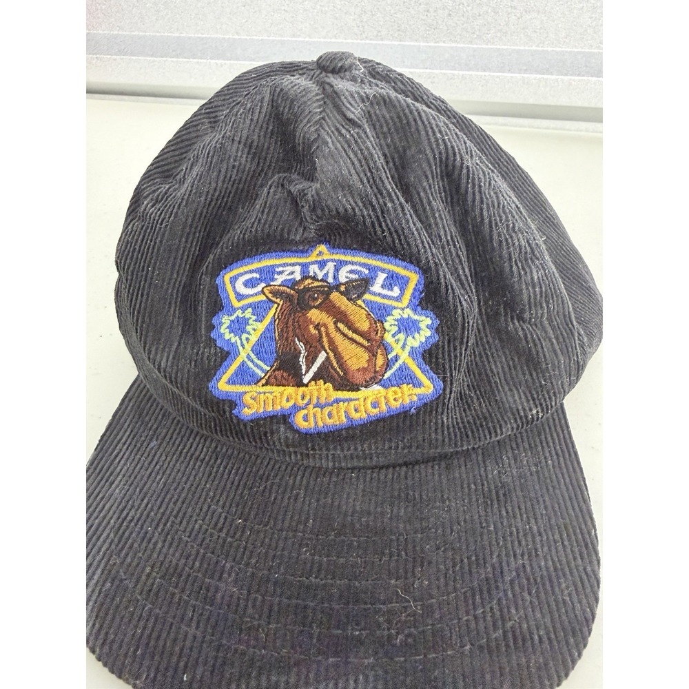 Vtg Joe Camel Smooth Character Hat Black Corduroy 90s Cigarette Promo Snapback